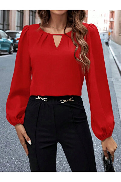 Kokosh moda Kadın Uzun Kollu Damla Detaylı Krep Bluz