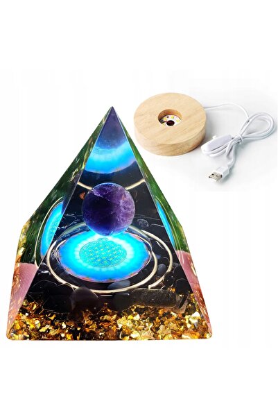 Other Piramidă ORGONIT + BAZA LAMPĂ LED 5cm PIETRE DE CRISTAL AMULETĂ 5cm HX09