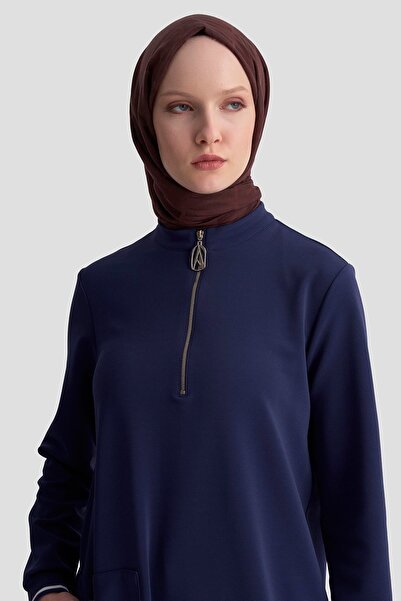 Armine Trend Ribbed Half Zip Tunic Navy Blue 25Kt443