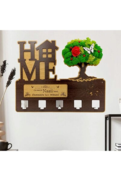 OEM Wall hanger, personalized gift decorated with lichens and standard personalized message "At the hous