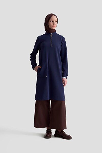 Armine Trend Ribbed Half Zip Tunic Navy Blue 25Kt443