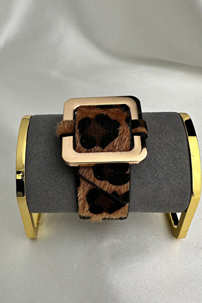 Modex Leopard Patterned Large Buckle Detailed Bracelet (25cm)
