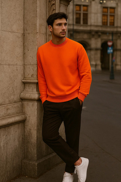 COMBİNE MİCHAİL Pulover lung portocaliu de iarnă oversize pentru bărbați