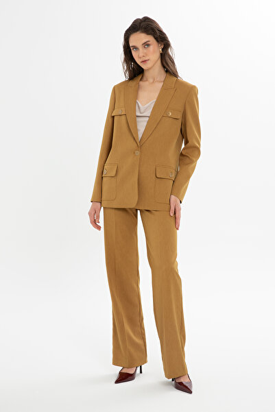 GİZİA Kruvaze Kapamalı Rahat Kesim Pantolonlu Takım