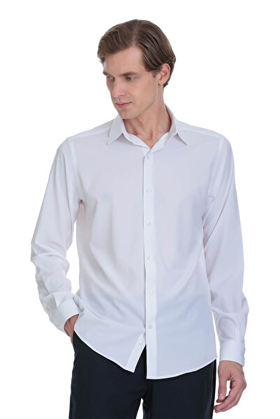 Hatemoğlu White Comfort Fit Slim Collar Long Sleeve Casual Shirt