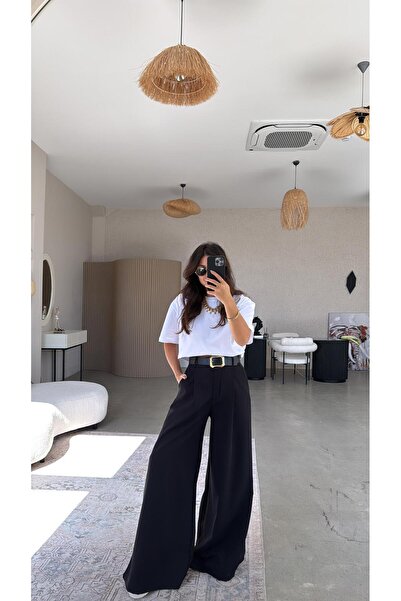 Buket Teke Παντελόνι από χαλαρό ύφασμα με μαύρη ζώνη