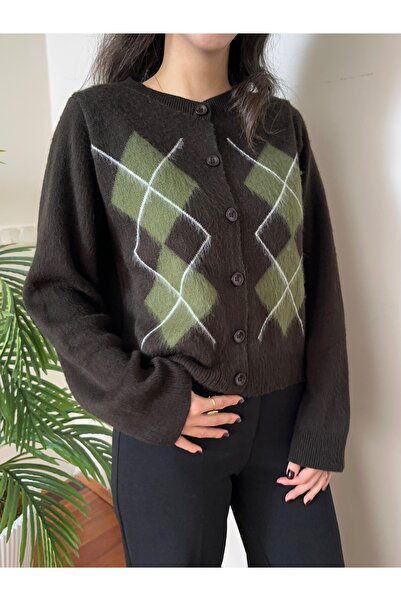 BELISTIL سترة تريكو بنية منقوشة بالألماس