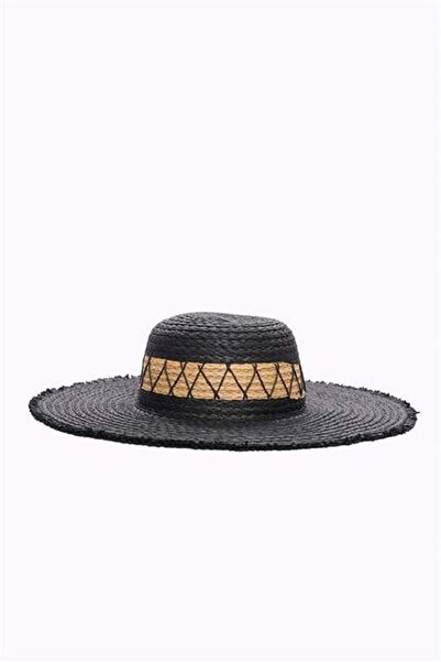 Dipmoda Γυναικείο μαύρο ψάθινο καπέλο παραλίας DPMHT07