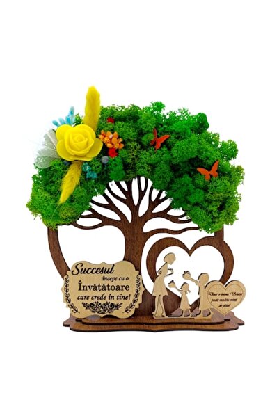 OEM Brad decorativ din lemn cu licheni pentru profesor „Succesul începe cu...” - cadou personalizat 20 cm