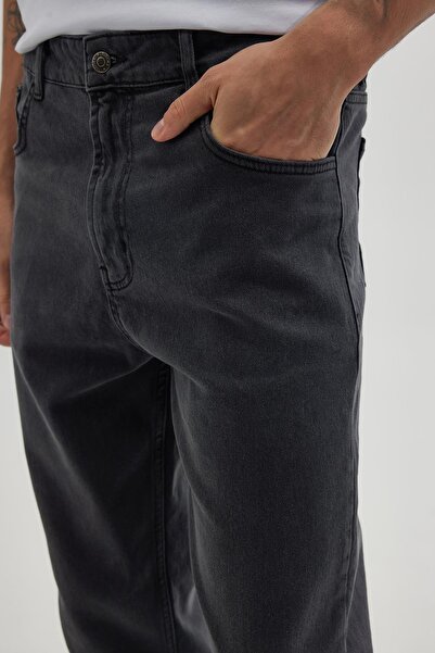 Tudors Erkek Regular Fit Bol Kesim Denim Yıkamalı Efektli Esnek Gri Jean Kot Pantolon