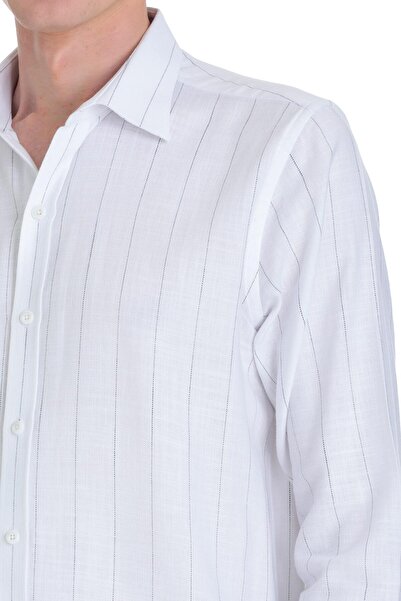 Hatemoğlu Black Comfort Fit Striped Slim Collar 100% Cotton Long Sleeve Sports Shirt