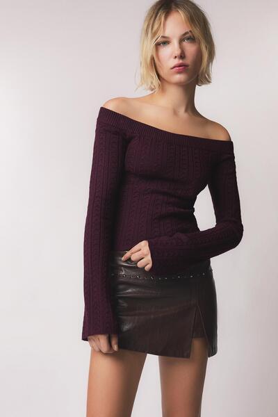 Bershka Cable-knit bardot sweater