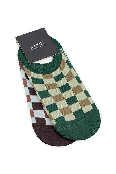 Hatemoğlu Khaki - Brown 2-Piece Checkered Ballerina Socks