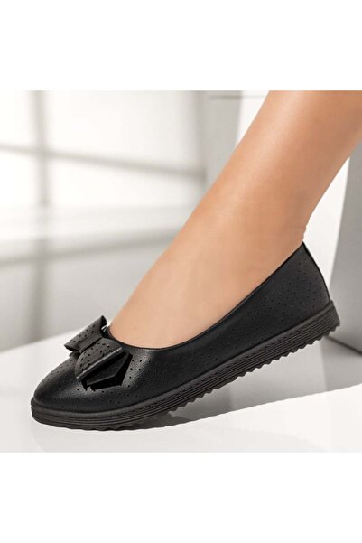 Modlet.ro Women's black perforated ballet flats with bow MOD13565