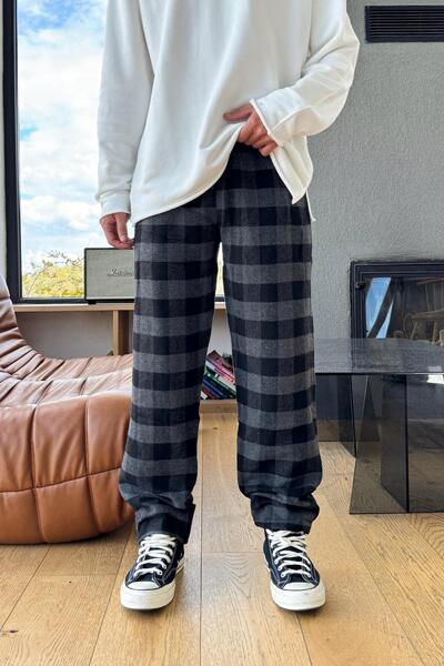 Flaw Wear Elastic Waist Plaid Pattern Sweatpants