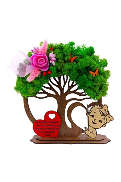 OEM Brad decorativ din lemn cu mușchi stabilizat pentru nași – „Vrei să fii n...