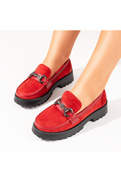 BMoD Red suede women's loafers with metallic accessory MOD10339