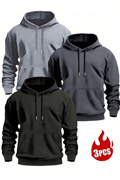 3 ADET Erkek Kapüşonlu Sweatshirt