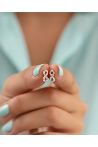 İNDİGO TAKI Minik Taşlı Sonsuzluk 14 Ayar Altın Küpe