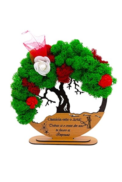 OEM Tablou decorativ Copacul Vieții cu licheni stabilizați, mesaj personalizat „Căsătoria este o artă...”, 20 cm,