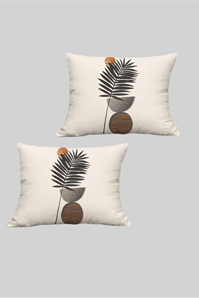 Sakallı Modern Palm Leaf Patterned Minimal Throw Pillow Cover Set of 2