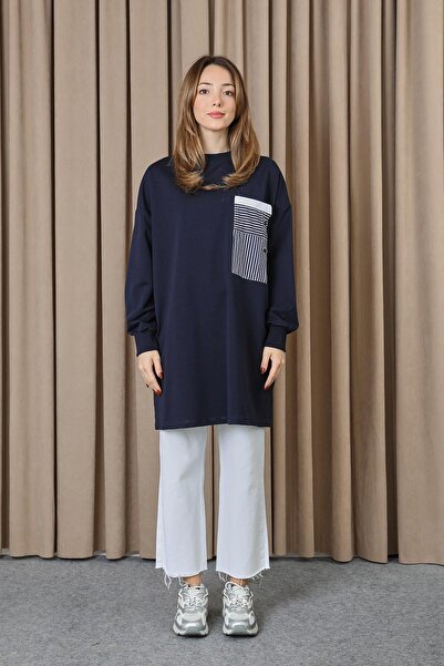 Puane Women's Pocket Detailed Tunic- 10719Tun - Navy