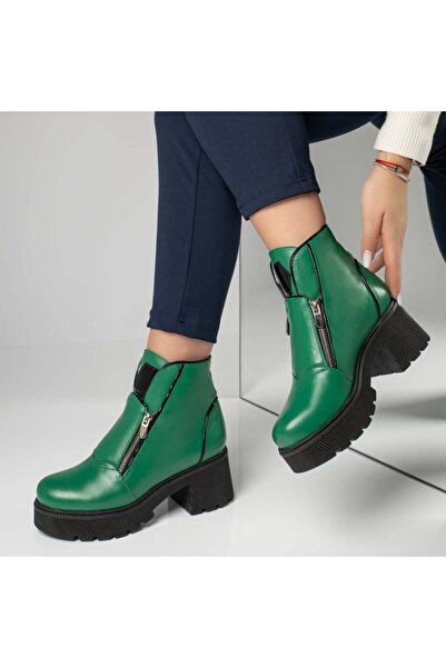 Modlet.ro Дамски зелени кожа боти на ток с цип MOD12530
