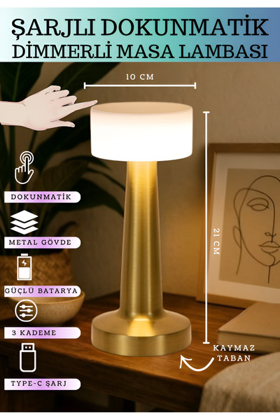 nextbuy Dokunmatik Masa ve Gece Lambası Dekoratif Şarjlı Retro Abajur Led Oda Dimmerli Aydınlama Işığı