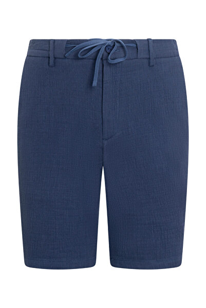 Hatemoğlu Navy Blue Relaxed Fit 100% Cotton Shorts with Side Pockets