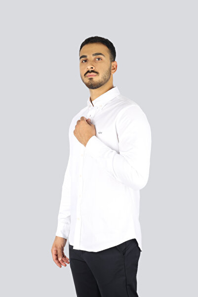 PAUL&SHARK Men's Regular Fit 100% Cotton Shark Logo Long Sleeve White Shirt 99313001-010