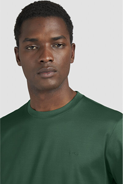 PAUL&SHARK Men's Regular Fit Round Neck Shark Embroidered Cotton Short Sleeve Green T-Shirt 15311623-513