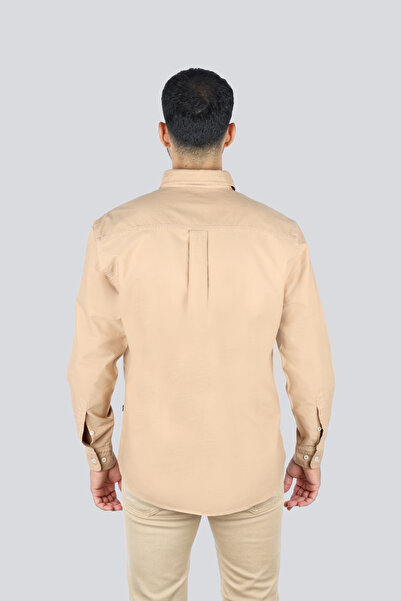 BOSS Erkek %100 Pamuklu Logo Desenli Uzun Kollu Bej Gömlek 50545572-260