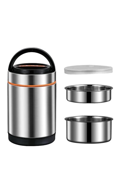 PUFO Stainless steel thermos container with 2 removable inner bowls and airtight lid, for food or soups