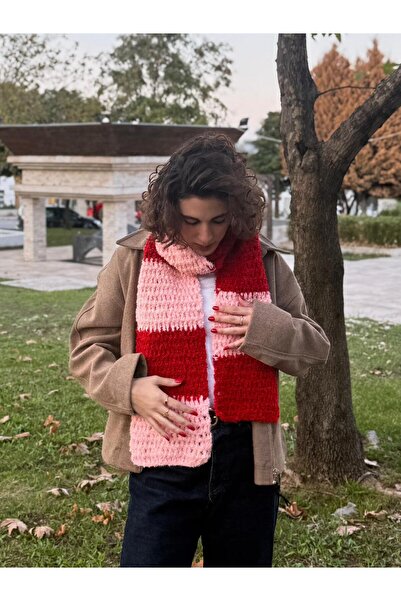 MELUSH Pink and Red Colored Redy Model Knitted Scarf