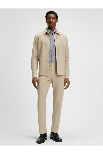 BOSS Erkek Rahat Kalıp Esnek Kumaş Cep Detaylı Uzun Kollu Ekru Gömlek 5054532...