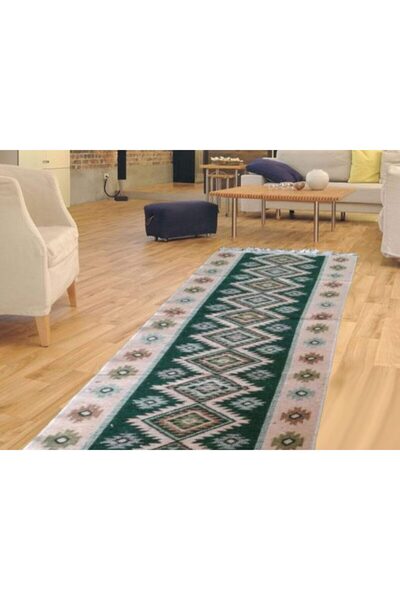 OEM Traditional carpet, size 100 x 300 cm, green and cream, ROMB model