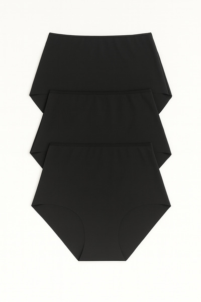 DiEr Underwear Dikişsiz Yüksek Bel Mikro Kumaş Külot 3’lü Paket - Siyah