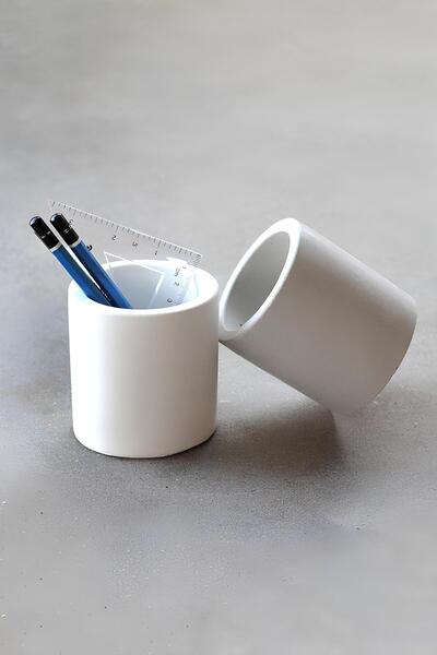 betonmall Handmade Concrete Pen Holder Set | Modern and Stylish Desktop Organizer | Office & Makeup Organizer