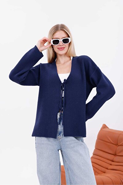 Pulli Collection Bağlama Detaylı Dokulu Triko Hırka