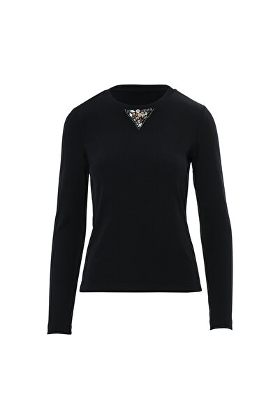 GİZİA Taş Detaylı Siyah T-Shirt