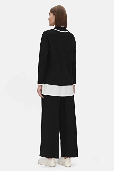 MISS DALIDA Yakası Büzgülü Cepli Triko Siyah Tunik