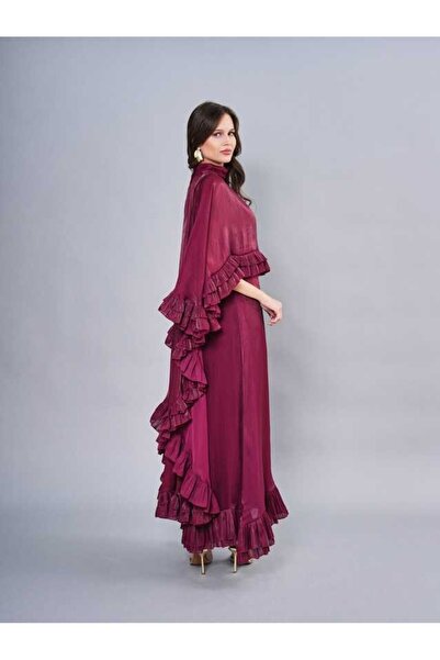 SERPİL Fırfır Detaylı Saten Maxi Elbise 50843