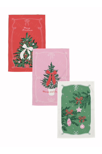 Marte Home Yılbaşı & Christmas Desenli Tek Taraf Baskılı 3'lü Mutfak Havlusu Kurulama Bezi Seti 60x40 Cm