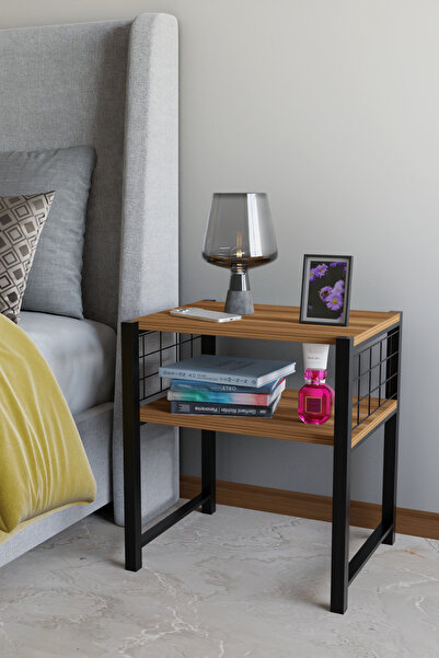 Steel Design Modern Komodin Metal Ayaklı Raflı Başucu Komodin Yatak Odası Dekoratif Yan Sehpa