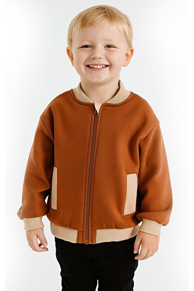 Overdo Boy's 3-Thread Ribbed Winter Long Sleeve Zippered Cardigan