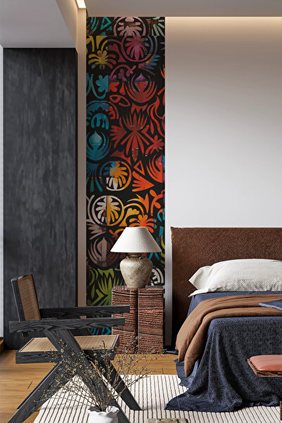 SDİGİTAL Renkli Etnik Desenli Şerit Duvar Sticker | 50x200 cm Kendinden Yapış...