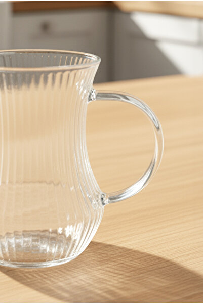 FH finehome Verano 6-Piece Striped Glass Tea Cup with Handle