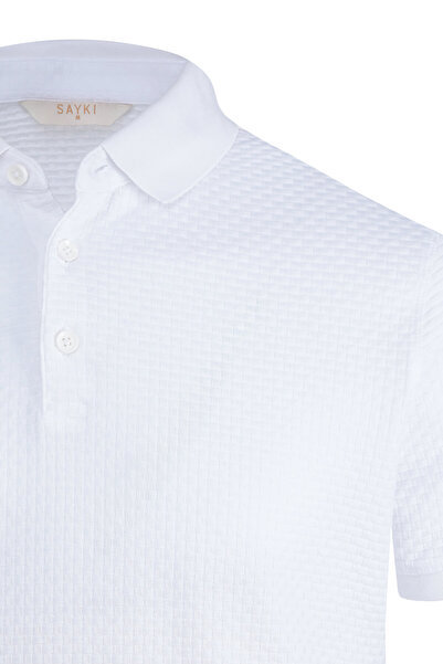 Hatemoğlu White Regular Fit 100% Cotton Polo Neck Mercerized T-Shirt