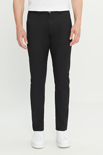 AC&Co / Altınyıldız Classics Men's Black Cotton Slim Fit Slim Fit Dobby Casual Pants with Side Pockets