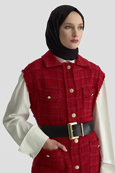 Armine TREND Gold Buttoned Pocket Shirt Collar Vest Red 25Kt516